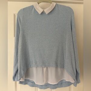 FB Sister Blue Sweater with White Collar